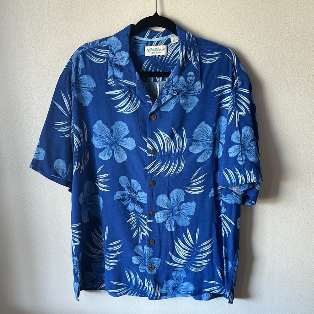 Caribbean Navy Hibiscus Men's Shirt
